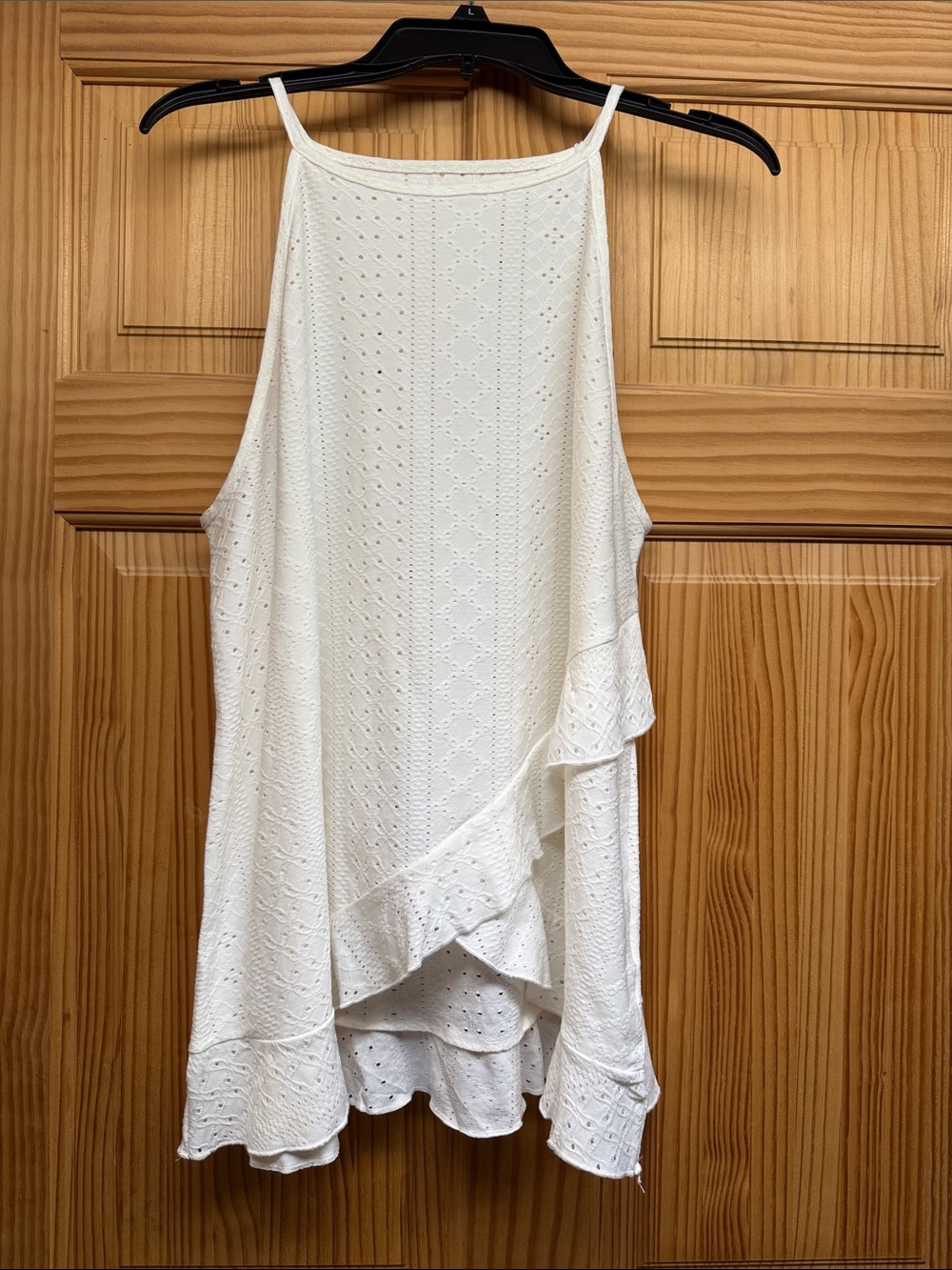 White Eyelet Ruffle Halter Tank Top